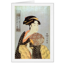 うちわを持つ女, 歌麿 Woman with The Round Fan, Utamaro Cards