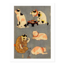 たとえ尽の内（中）, 国芳 Japanese Cats(2), Kuniyoshi, Ukiyo-e Post Cards