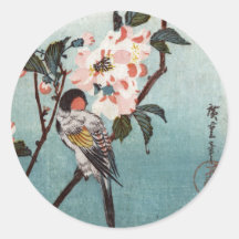 八重桜に鳥, 広重 Cherry Blossom & Bird, Hiroshige, Ukiyoe Stickers