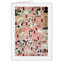 其のまま地口猫飼好五十三疋（上）, 国芳 Cats(1), Kuniyoshi, Ukiyo-e Greeting Card