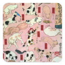 其のまま地口猫飼好五十三疋（上）, 国芳 Cats(1), Kuniyoshi, Ukiyo-e Square Sticker