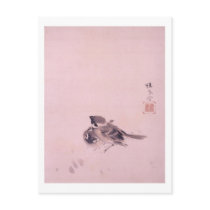 双雀, 栖鳳 Pair of The Sparrow, Seihō, Japanese Art Post Cards