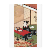 手紙を書く女, 春章 Woman Writing a Letter, Shunsho Postcard