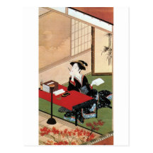 手紙を書く女, 春章 Woman Writing a Letter, Shunsho Postcard