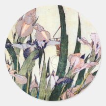 杜若ときりぎりす, 北斎 Iris and Grasshopper, Hokusai Round Sticker