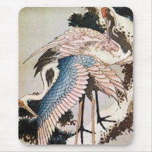 松に鶴, 北斎 Cranes on Pine Tree, Hokusai, Ukiyo-e Mouse Pads