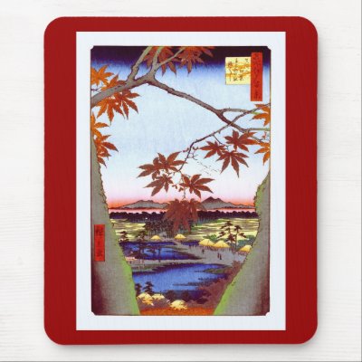 歌川広重 Maple Trees and Tekona Shrine, Hiroshige Mousepad by masterpiecesofart