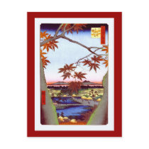 歌川広重 Maple Trees and Tekona Shrine, Hiroshige Postcard