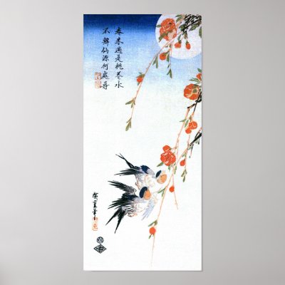 歌川広重 Swallows and Peach Blossoms, Hiroshige Poster by masterpiecesofart