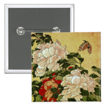 牡丹に蝶 Peonies Butterfly 葛飾北斎 Katsushika Hokusai Pins