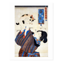 猫と女, 国芳 Cat and Woman, Kuniyoshi, Ukiyo-e Postcard