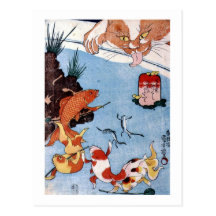 猫と金魚, 国芳 Cat and Goldfish, Kuniyoshi, Ukiyo-e Post Cards
