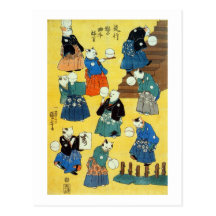 猫の曲芸師, 国芳 Acrobat of the Cats, Kuniyoshi, Ukiyo-e Post Card