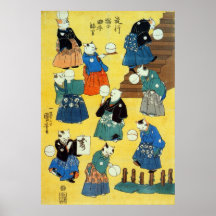 猫の曲芸師, 国芳 Acrobat of the Cats, Kuniyoshi, Ukiyo-e Print