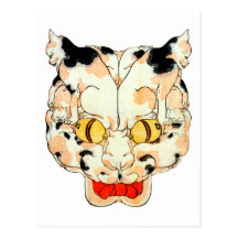 猫の顔, 芳藤 Face of The Cat, Yoshifuji, Ukiyoe Post Card