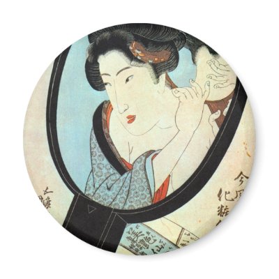 鏡の中の女, 国貞 Woman in the Mirror, Kunisada Fridge Magnets by ukiyoemuseum