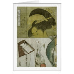 鏡を見る女, 歌麿 Woman who Sees mirror, Utamaro, Ukiyoe Card