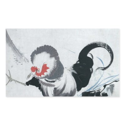 雄鶏図, 若冲 Rooster(detail), Jakuchu Rectangular Sticker by ukiyoemuseum