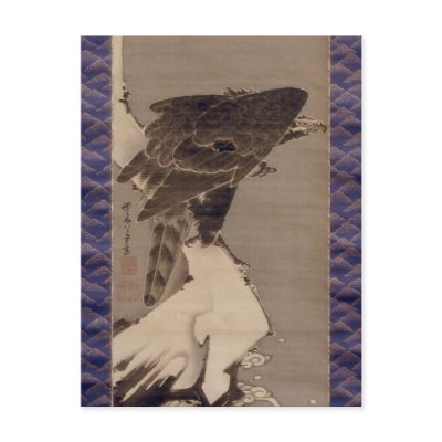 雪の中の鷲, 若冲 Eagle in The Snow, Jakuchu Postcard by ukiyoemuseum