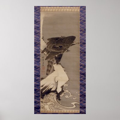 雪の中の鷲, 若冲 Eagle in The Snow, Jakuchu Posters by ukiyoemuseum