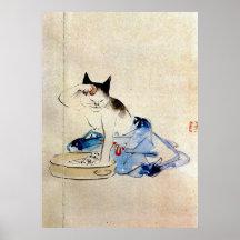 顔を洗う猫, 広重 Cat Face Wash, Hiroshige Posters