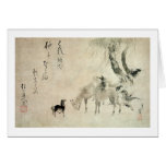 馬の家族, 北斎 Family of The Horse, Hokusai, Sumi-e Greeting Card