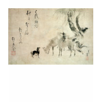 馬の家族, 北斎 Family of The Horse, Hokusai, Sumi-e Tshirts