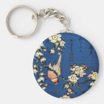 鳥と枝垂桜, pájaro y cerezo que llora, Hokusai del 北斎 Llaveros