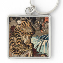 龍虎, 国芳 Tiger & Dragon, Kuniyoshi, Ukiyo-e Key Chain