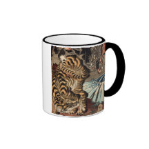 龍虎, 国芳 Tiger & Dragon, Kuniyoshi, Ukiyo-e Mug
