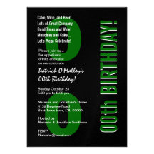 00th Modern Birthday Green and Black Metallic Invitations