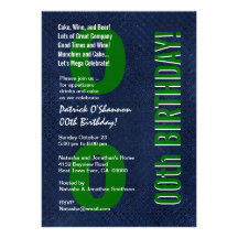 00th Modern Birthday Green and Navy Metallic Personalized Invites