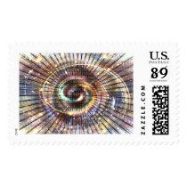 zero, one, binary, spiral, bin, net, inspirational, internet, sci fi, weird, eerie, face, girl, abstract, structures, digital, graphic, art, cyber, cyberspace, computer, software, science, mind, techno, something, strange, design, houk, glow, cute postage, graphic art postage, postage, stamp, computers, Stamp with custom graphic design