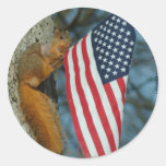 010510-4-AST   ONE PATRIOTIC SQUIRREL ROUND STICKER