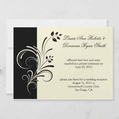 01 Black Ivory Cream Floral Swirls Post Wedding Personalized Announcement by