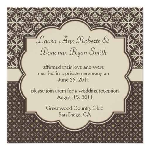 03 Brown Tan Damask and Dots Post Wedding Invitations