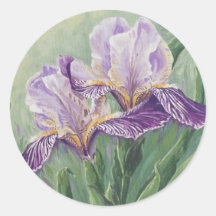0455 Purple Irises Round Stickers
