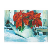 0525 Poinsettia Watering Can Wrapped Canvas Print