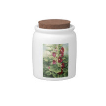 0536 Burgundy Hollyhocks Candy Jar