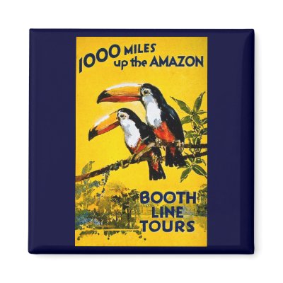 1000 Miles Up The Amazon- Vintage Travel Poster Fridge Magnet by scenesfromthepast