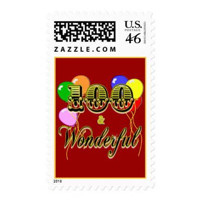 100 and Wonderful Birthday Gifts & Apparel Postage Stamps by BirthdayZone