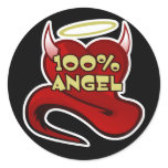 100% Angel Devil Heart Round Stickers