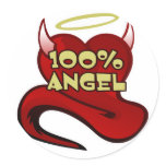 100% Angel Devil Heart Round Sticker