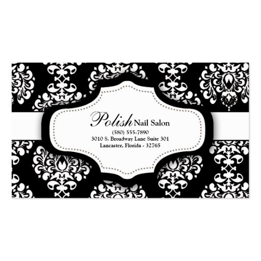 100 Black Damask Nail Technician Business Card (front side)