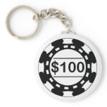 $100 Casino Chip Black Keychain