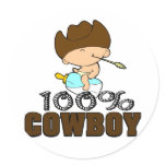 100% Cowboy Round Stickers