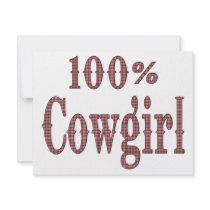 100% Cowgirl - (pink & brown plaid lettering) invitations
