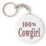 100% Cowgirl - (pink & brown plaid lettering) Keychain