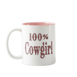 100% Cowgirl - (pink & brown plaid lettering) Mugs