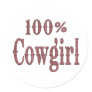 100% Cowgirl - (pink & brown plaid lettering) Stickers
